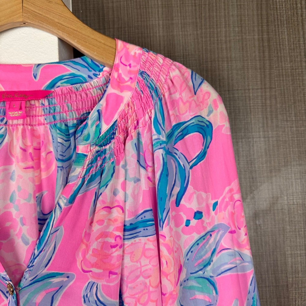 Lilly Pulitzer Elsa Silk Blouse Prosecco Pink Pinking Positive - Picture 6 of 14